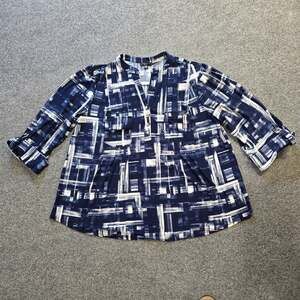 Cocomo Top Women Size 2X Blue Short Sleeve Stretch No Iron Slinky Casual Career